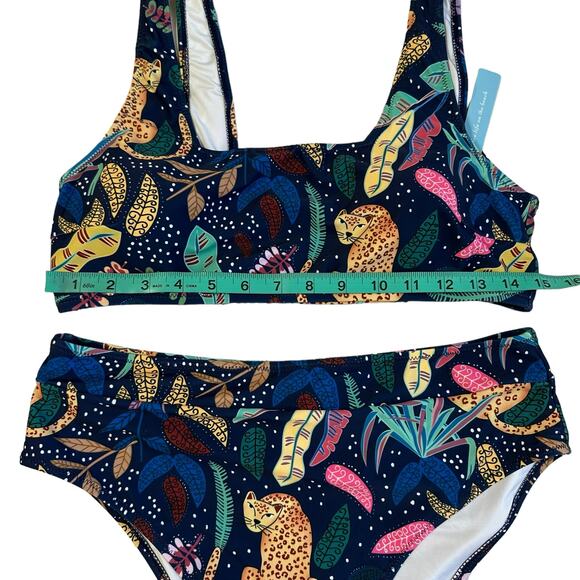 NWT Cheetah Print Mutilcolor Safari Two Piece High Waist Boho Bikini Size Large - Picture 8 of 11